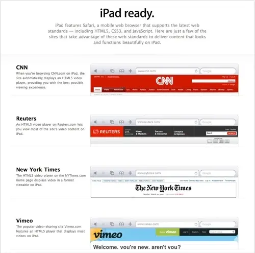 Apple promeut les sites prêts pour l'iPad