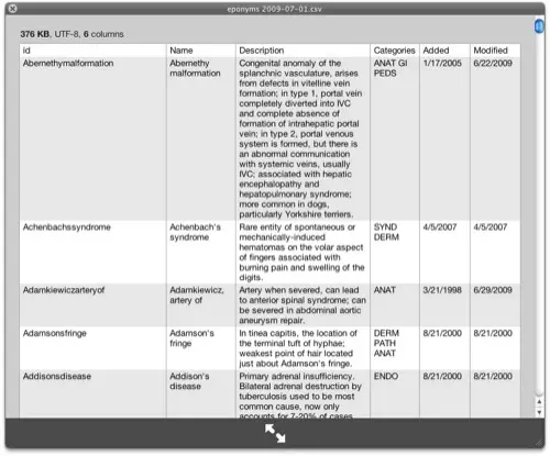 Les fichiers .CSV dans Quicklook