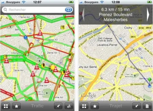 État du trafic routier et météo sur iPhone