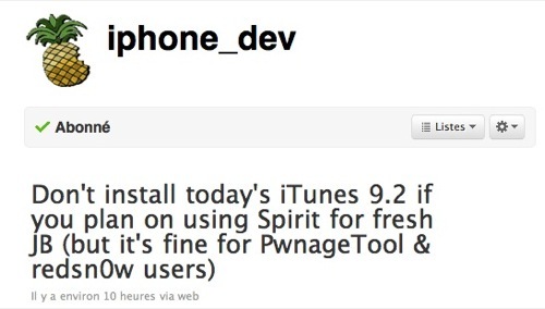 iTunes 9.2 bloque le jailbreak Spirit