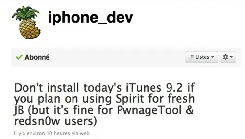 iTunes 9.2 bloque le jailbreak Spirit