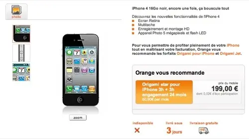 iPhone 4 : commandes sur le site d'Orange