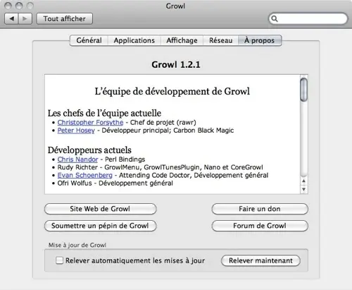 Growl disponible en version 1.2.1