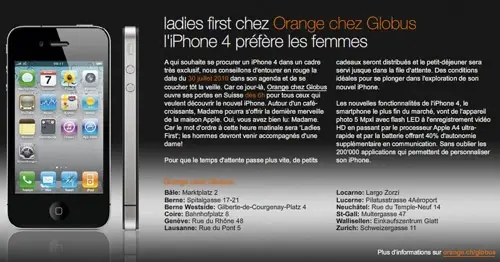 iPhone 4 en Suisse : priorité aux dames