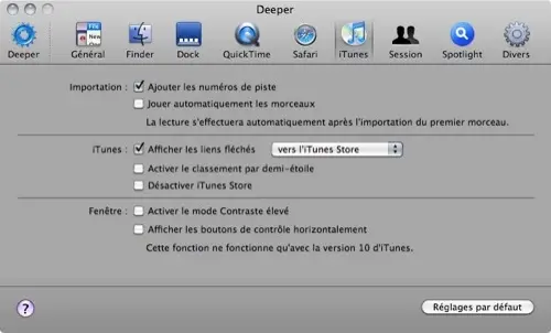 Deeper : personnalisation des fonctions cachées d'OS X