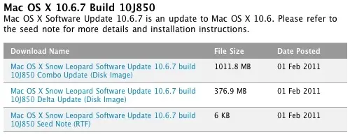 Mac OS X 10.6.7 : une nouvelle build