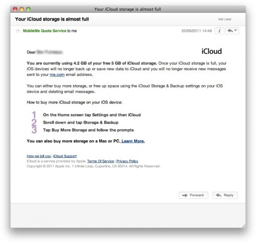 Apple enverra un mail lorsque iCloud sera plein