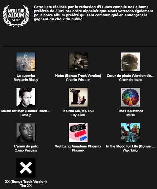 iTunes désigne ses meilleurs morceaux et albums 2009