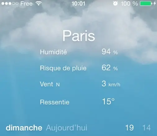 Astuce : la météo d'iOS 7 est plus bavarde sur le vent et l'humidité