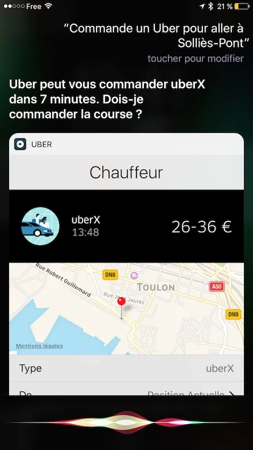 iOS 10 : Uber devient compatible avec Plans et Siri