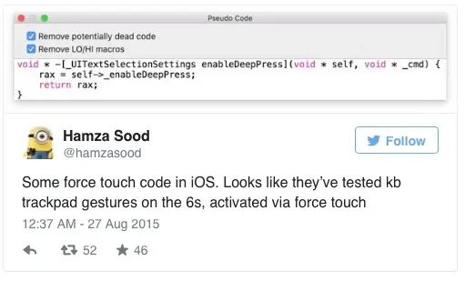 Du code de ForceTouch découvert dans iOS 9