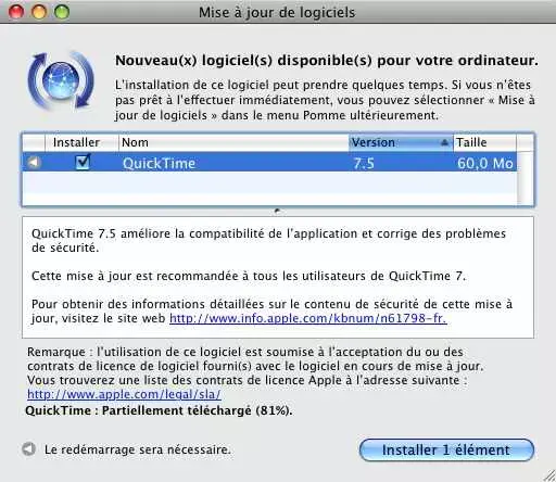 Mise à jour Quicktime 7.5