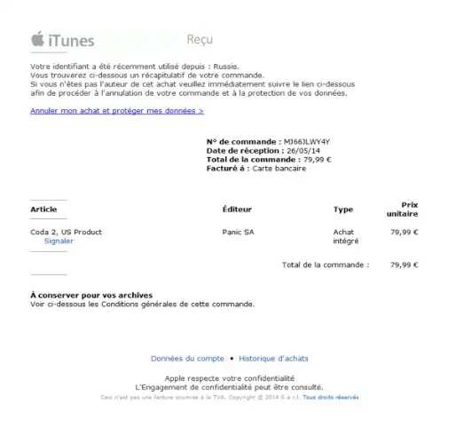 Attention aux faux e-mails de facturation d'iTunes (phishing)