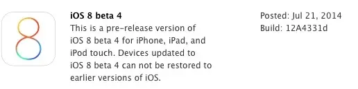 iOS 8 Beta 4 est disponible !