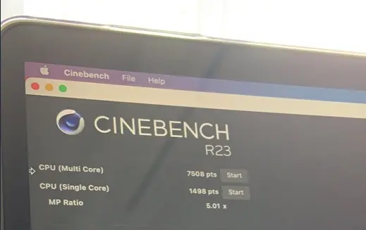 Un score Cinebench R23 pour le nouveau MacBook Pro 13" M1