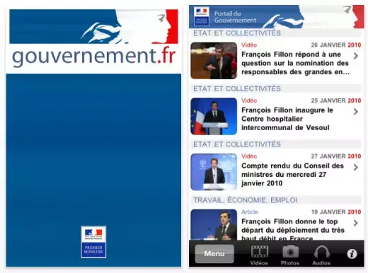 Allociné et le gouvernement sur iPhone