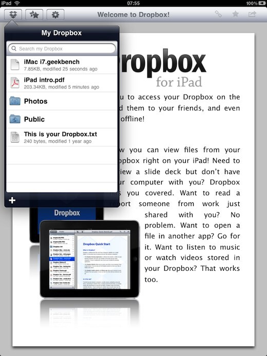 DropBox débarque pour l'iPad