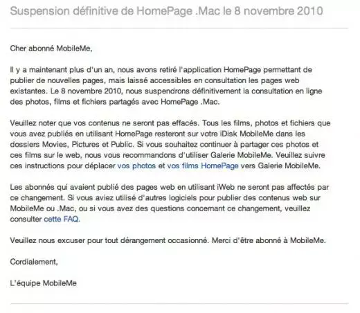 Mobile Me : la fin des HomePage .Mac