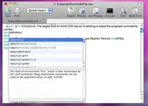 Latexian nouvel éditeur LaTex pour Mac
