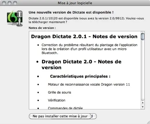 Dragon Dictate Mac passe en version 2.0.1