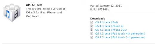 iOS 4.3 Beta disponible (pour les développeurs)