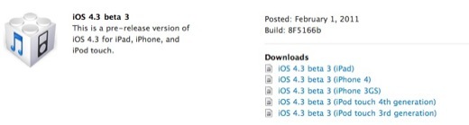 iOS 4.3 bêta 3 est la !