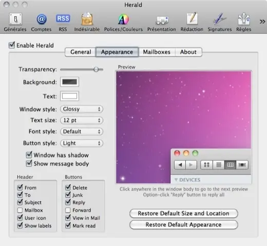 Herald, le système de notification pour Mail à jour pour OS X 10.6.7