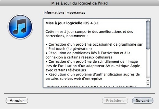 iOS 4.3.1 disponible  !