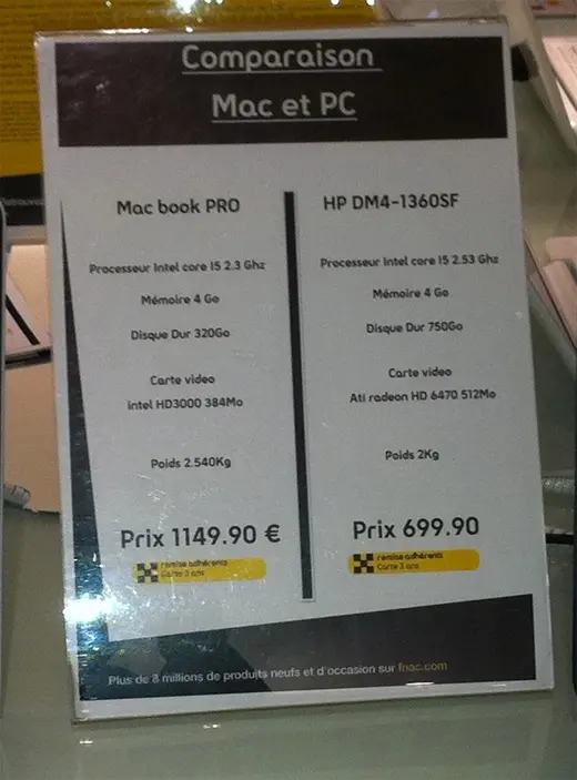 La Fnac compare un PC et un Mac (&agrave; l'avantage du PC)