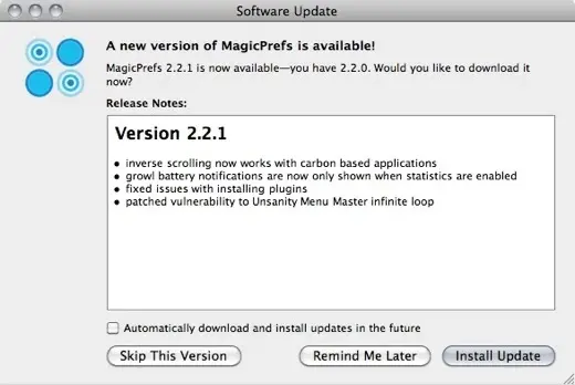 MagicPrefs, le pilote pour Magic Mouse et trackpad en version 2.2.1