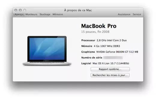 Lion : À propos de ce Mac évolue