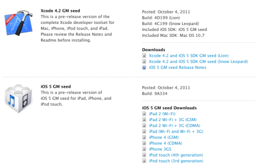 iOS 5 GM Seed disponible pour les développeurs [MAJ]