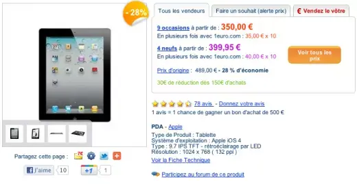 Des iPad 2 à 399 Euros TTC