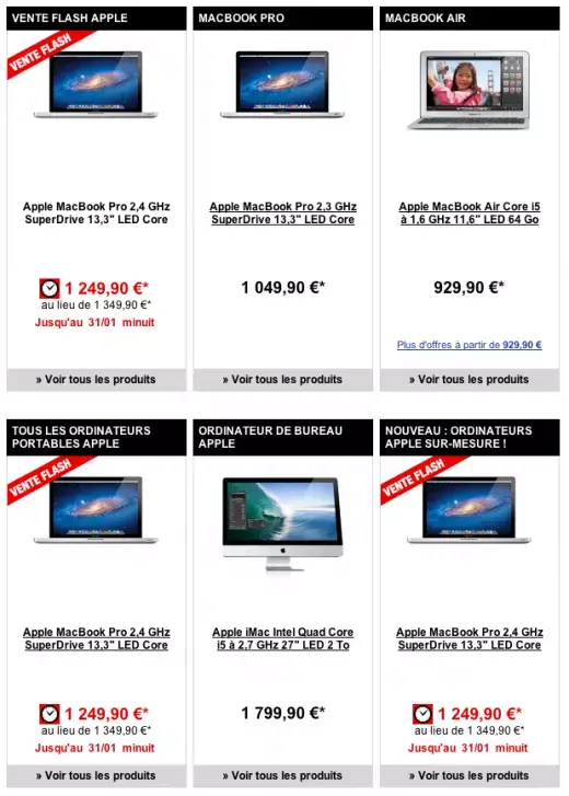 Quelques ventes flash de MacBook Pro à la Fnac