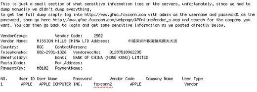 Foxconn hacké, des mots de passe désactivés dans la nature