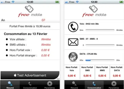 Suivi de consommation chez Free Mobile gratuit pour iOS