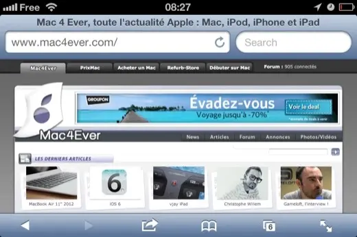 iOS 6 : le mode plein écran de Safari en paysage