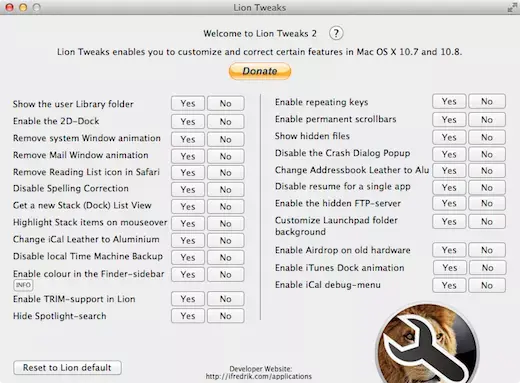"Lion Tweaks" en version 2