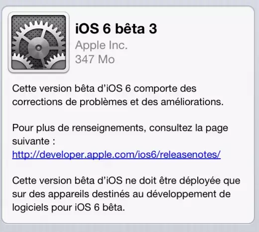 iOS 6 Beta 3 disponible pour les développeurs