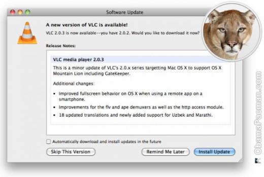 VLC 2.03 : Mountain Lion en vedette