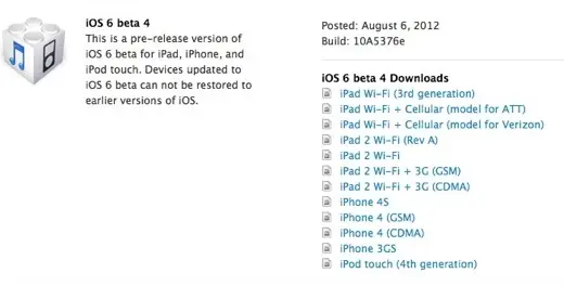 iOS 6 Beta 4 pour les développeurs