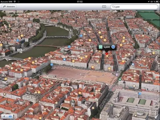 Lyon modélisé en 3D dans iOS 6 bêta 4