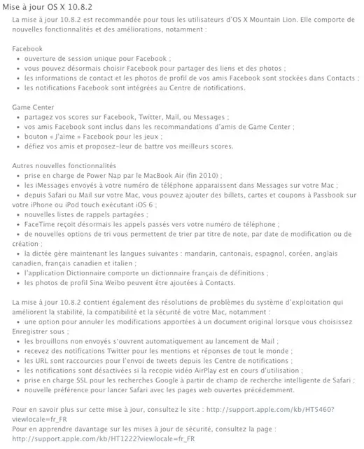 OS X 10.8.2 est &eacute;galement de sortie ce soir