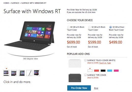 Surface RT, à partir de 499 $