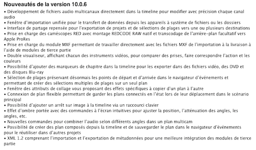 Final Cut Pro X passe en version 10.0.6