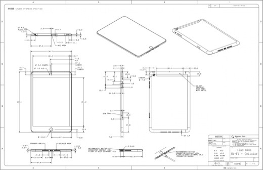 Les schémas physiques de l'iPad mini et de l'iPad 4