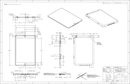 Les schémas physiques de l'iPad mini et de l'iPad 4