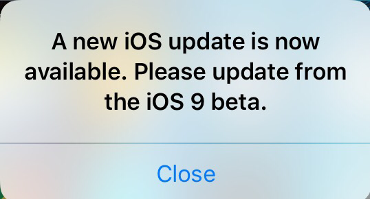 Un vrai-faux popup annonce une nouvelle beta d'iOS 9