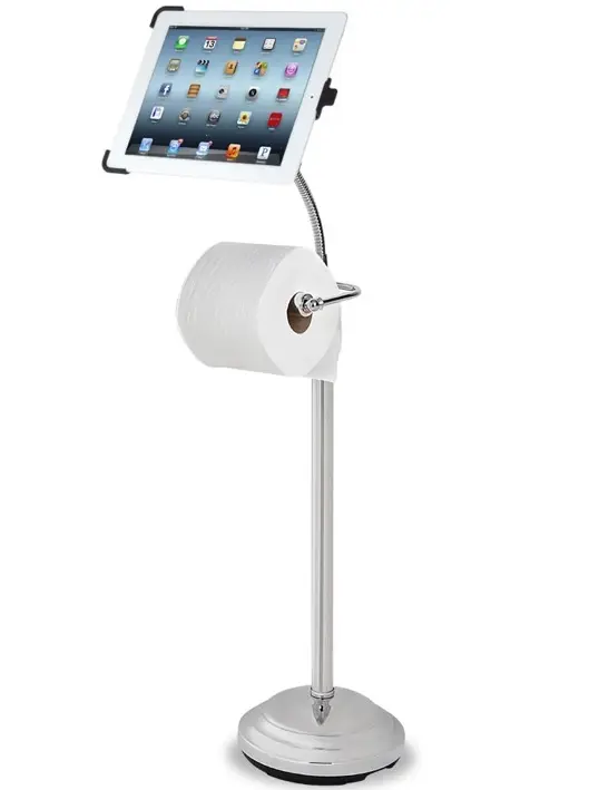 Le support iPad qui distribue aussi le papier toilette