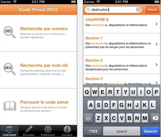 Les codes civil et pénal en applications iPhone